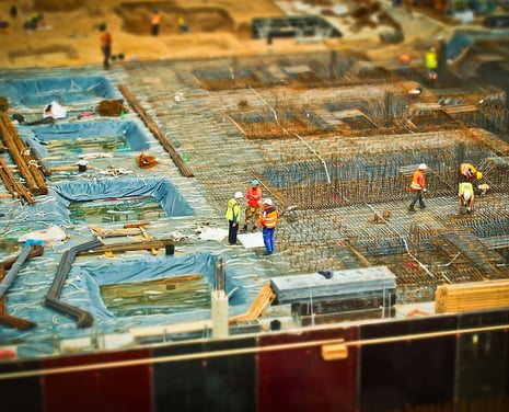Aerial view of construction workers on a construction site