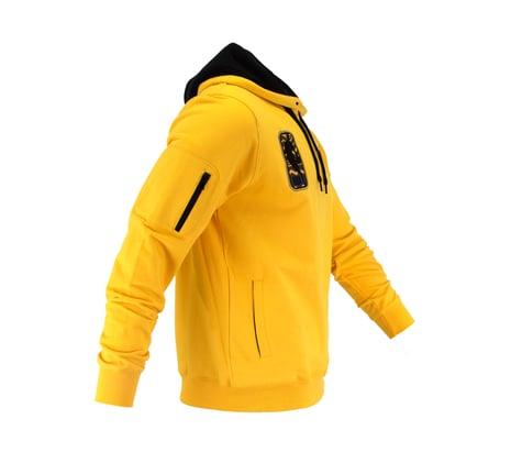 Yellow side hoodie on invisible mannequin