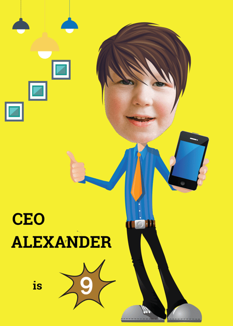 a cartoon character with a phone phone in his hand