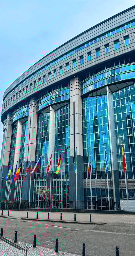 a building with a lot of flags and flags