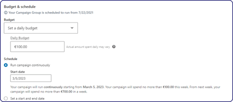 Setting a budget for a LinkedIn ad campaign