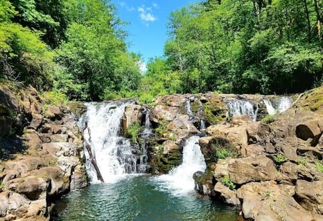 Yacolt, WA - Moulton Falls cascade over a rock formation