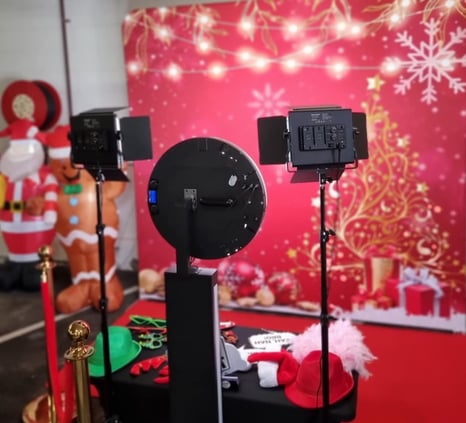 Christmas-themed open air photo booth setup for the staff Christmas party at Adventist Retirement Plus in Redlands.