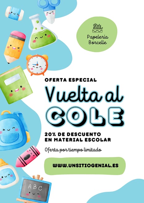 cartel para la vuelta al cole con materiales escolares