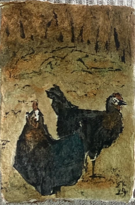 FOR SALE Olive and Truffle. Miniature watercolour & ink on Khadi cotton rag, 150gsm