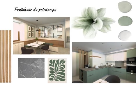 planche d'ambiance pour une cuisine sur mesure avec des matériaux naturels