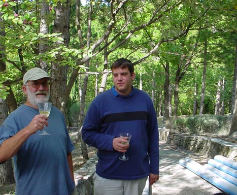 Simon and Brian celebrate our new water source.