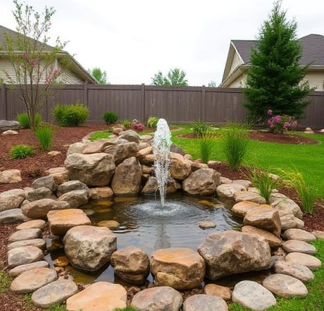 A beautiful pond fountain in a backyard