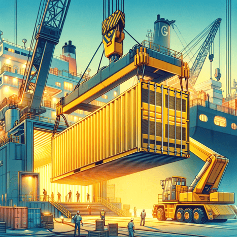 a crane crane is lifting a container container