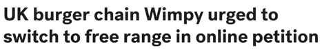UK burger chain Wimpy urged to switch to free range in online petition