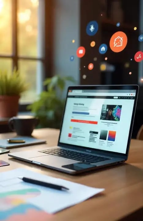 A laptop open with a new website under construction
