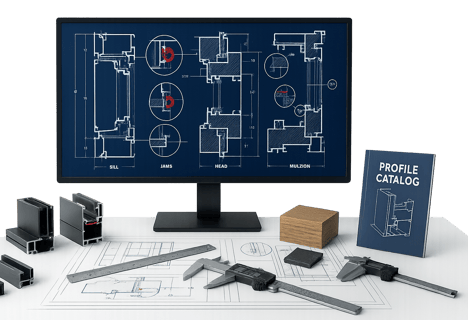 Detailed window frame profile drawings showing cross-sections and specifications, Auckland technical
