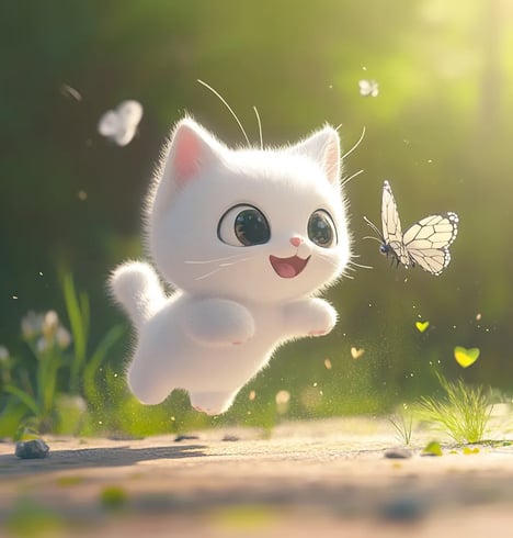 Cute kawaii kat rent achter vlinder aan