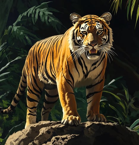 Grote tijger op een rots in de jungle