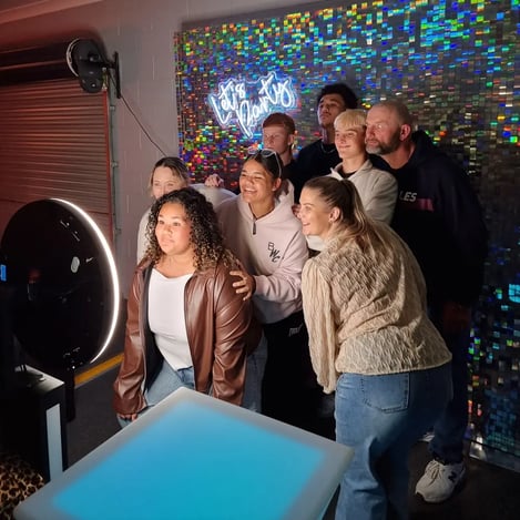 Maleesha and friends in the digital open air photo booth for her birthday in Gold Coast.