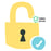 100% SECURE" in black font. A light blue circle with a white checkmark is positioned below the padlo