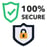 Secure shields with checkmark and locked padlock.