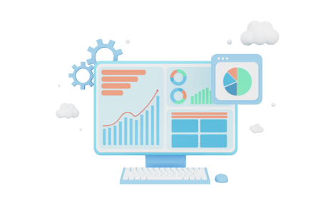 computer on the cloud with gears and reports