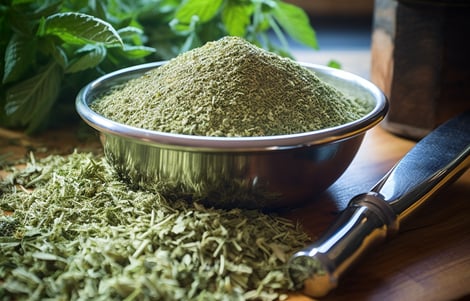 a bowl of dried catnip herb