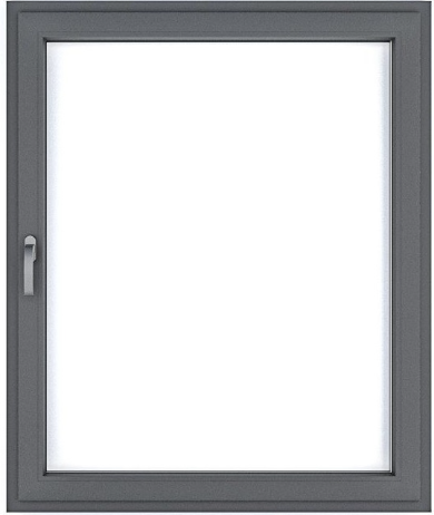 a window with a white frame and a gray door