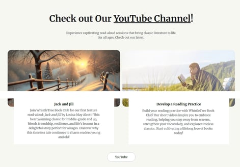 screenshot of thewhistletreeproject.com with an image of a snowy walkway