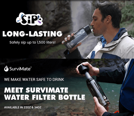 SurviMate Filtered Water Bottle, essential gear for visiting the best US National Parks for Summer