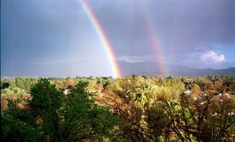 A photo of a double rainbow captured on 35mm film