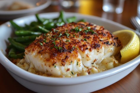 cod with scallops in casserole dish