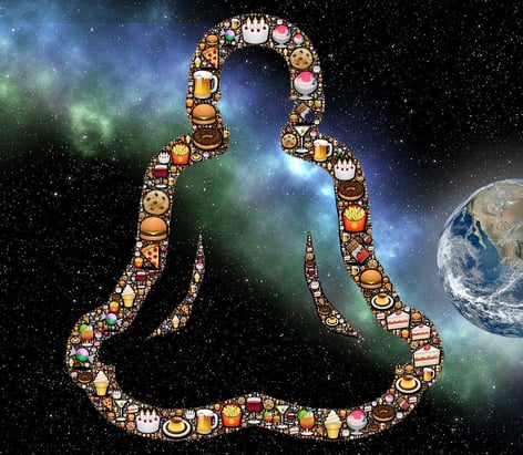 junk food yoga aura in space with earth in background