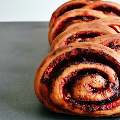Beetroot and feta bread.