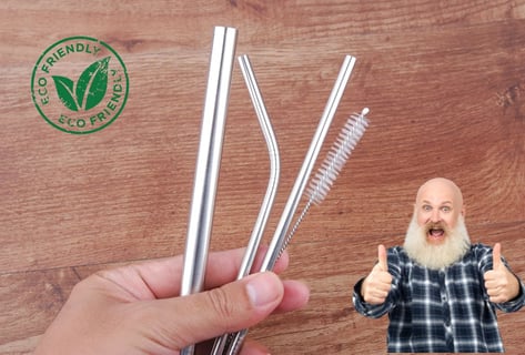 Stainless steel straw set, straight and bent straw, cleaning tool man thumbs up, eco-friendly symbol