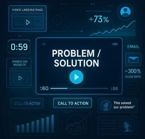 Short-form B2B video series displayed on a landing page with high engagement metrics.