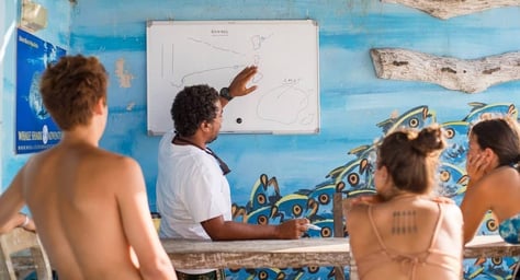 a scuba duka instructor briefing divers