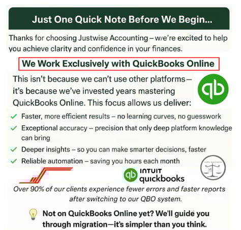 Justwise Accounting partners with QuickBooks Online for efficient financial management.
