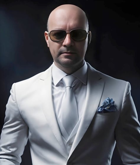 image of studio manager in elegant light grey suit