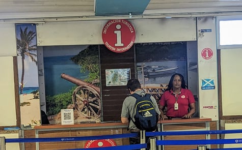 St Andrews Cross Scottish Flag or the flag of San Andres Island in the arrivals hall in San Andres Island