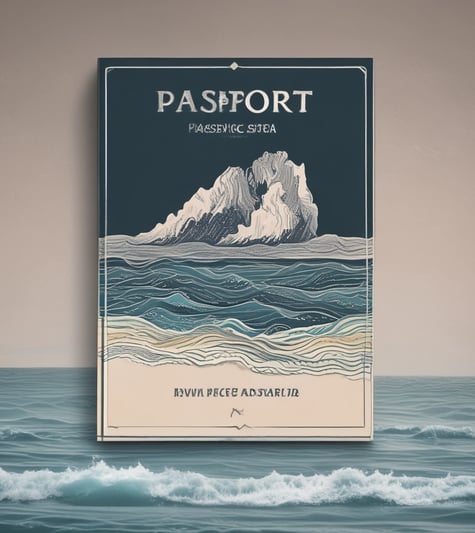 A close-up of a passport with various visa stamps and signatures. On top of the passport pages, there are miniature figures of people depicted as travelers with luggage carts. The background is partially a dark blue passport cover with a golden emblem.