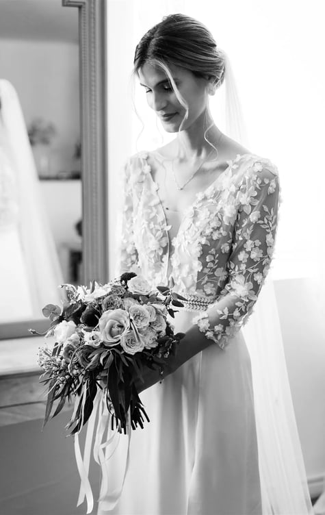 Black and white editorial fine art photo of bride getting ready — Bonjour Mrs Bride