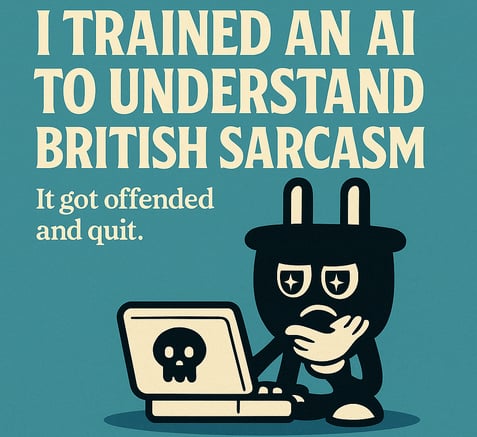 Cartoon plug character looking frustrated at a laptop, with the headline ‘I Trained an AI to Underst