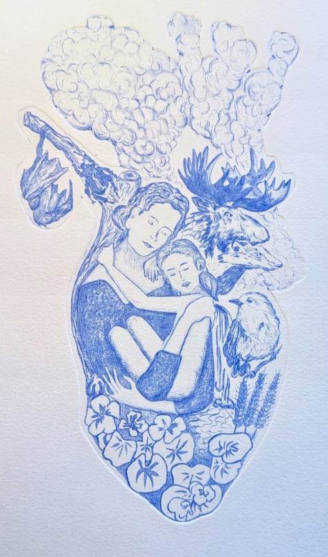8ème mère bleu mère enfant gravure rhénalon