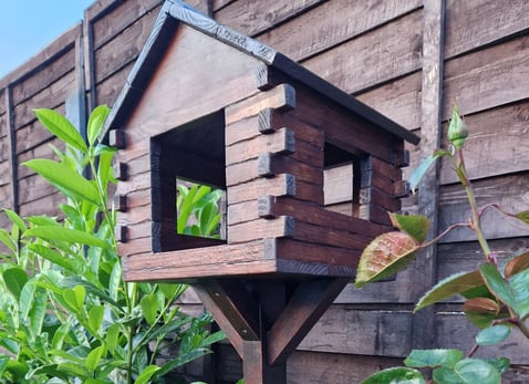 Bird Feeder Freestanding With Stand Handmade in UK Reclaimed Solid Wood Garden Aviary Birdhouse Wild Seed Table Roof Hut