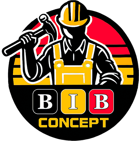 Logo BIB Concept, un ouvrier tenant un marteau dans sa main