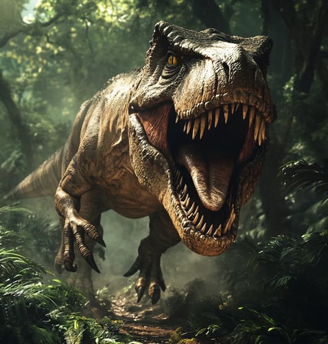 Een Tyrannosaurus Rex (T-Rex) in de jungle