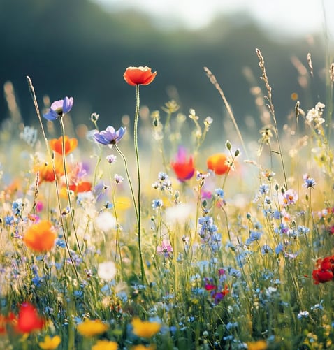 Een veld vol met kleurrijke veldbloemen