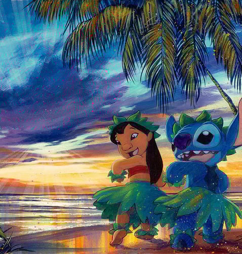 Lilo & Stitch van Disney dansen op het strand