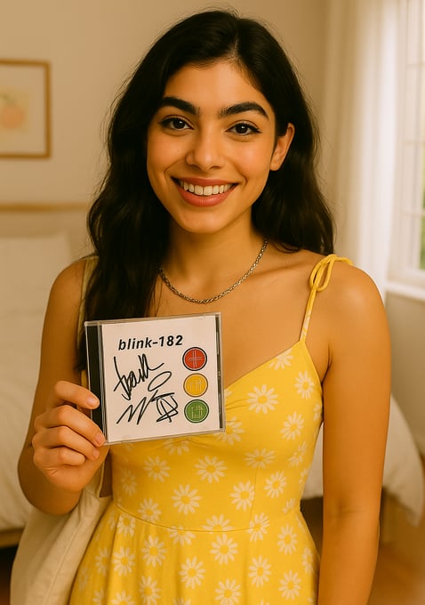 a woman in a yellow dress holding a sign that says thinkin't -
