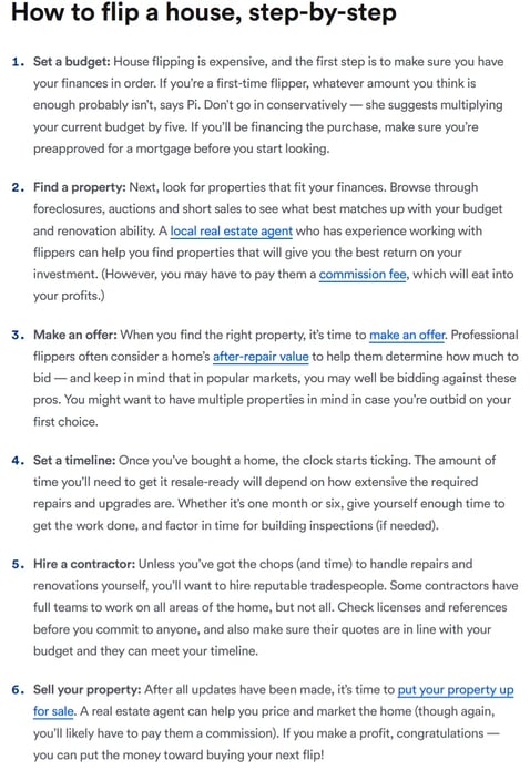 Generalist writer sample on flipping houses