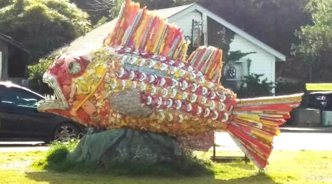 Oregon Coast -Huge fish sculpture in downtown Bandon