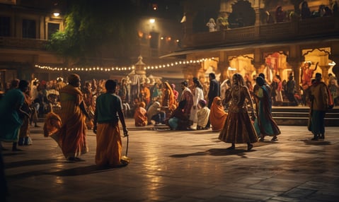 Traditional Indian performance at a square in New Delhi