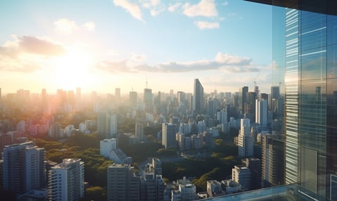 a city skyline view of Tokyo's skyscrapers and buildings